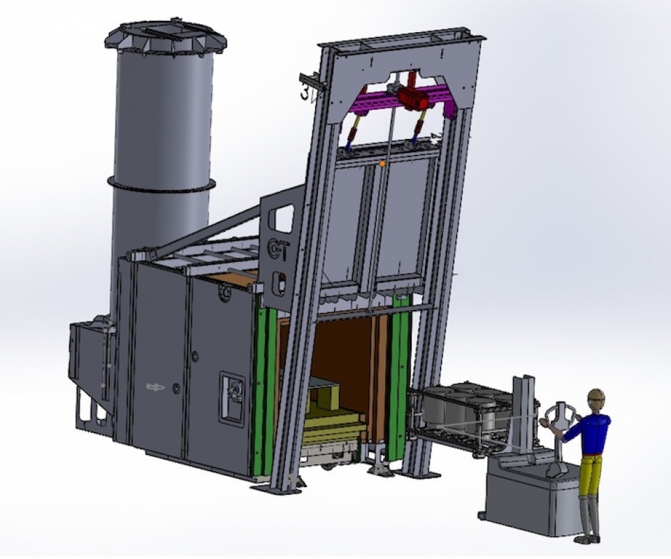 conception 3d d'un four de deliantage avec post combustion integrée